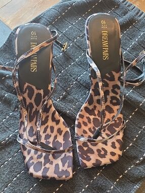 Dream Pairs Leopard Print Strappy Heels - Black and Brown